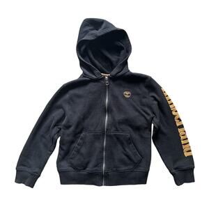 Timberland Boys Black Zip Up Sweatshirt Sweater Hoodie with Logo Size 8 Small